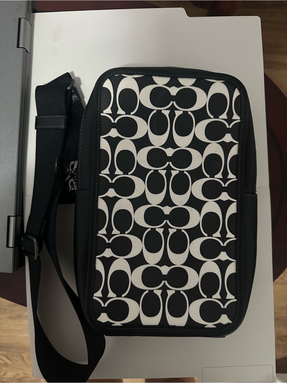 Coach Black and White Signature Messenger Crossbody